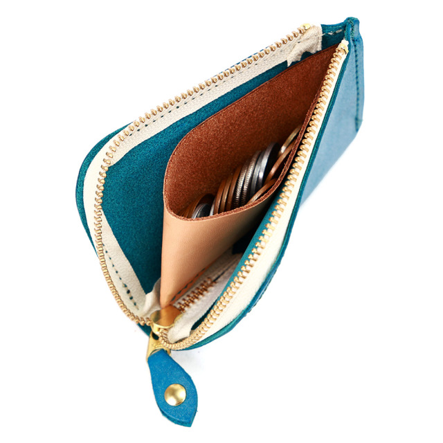 財布 極小財布 コインケース 小銭入れ ミニ財布 コンパクト L字ファスナー ターコイズブルー