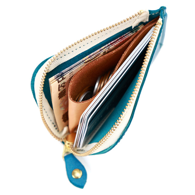 財布 極小財布 コインケース 小銭入れ ミニ財布 コンパクト L字ファスナー ターコイズブルー