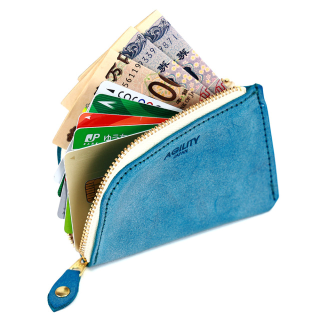 財布 極小財布 コインケース 小銭入れ ミニ財布 コンパクト L字ファスナー ターコイズブルー