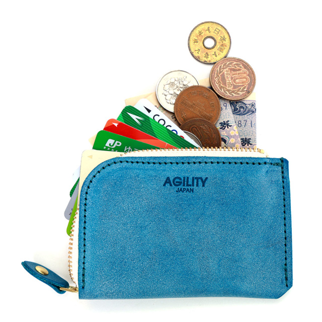 財布 極小財布 コインケース 小銭入れ ミニ財布 コンパクト L字ファスナー ターコイズブルー