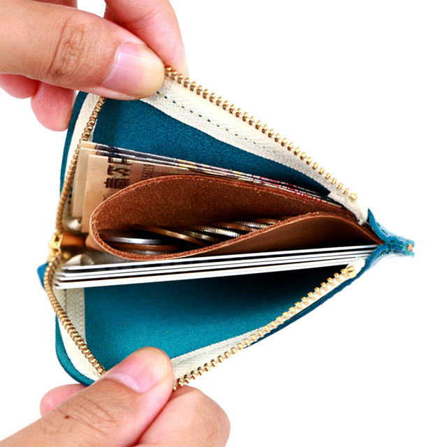 財布 極小財布 コインケース 小銭入れ ミニ財布 コンパクト L字ファスナー ターコイズブルー
