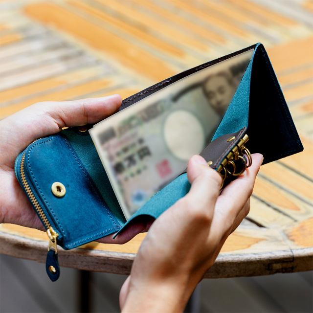 キーケース スマートキー 一体型 小銭入れ 三つ折り財布 5連 本革 ミニ財布 メンズ レディース