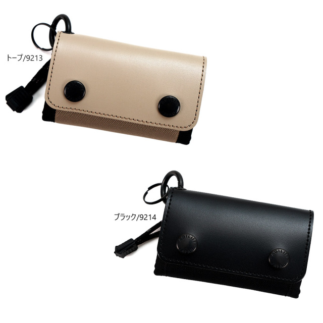 キーケース スマートキー カード 小銭 一体型 三つ折り 撥水 コンパクト カラビナ 吊るす