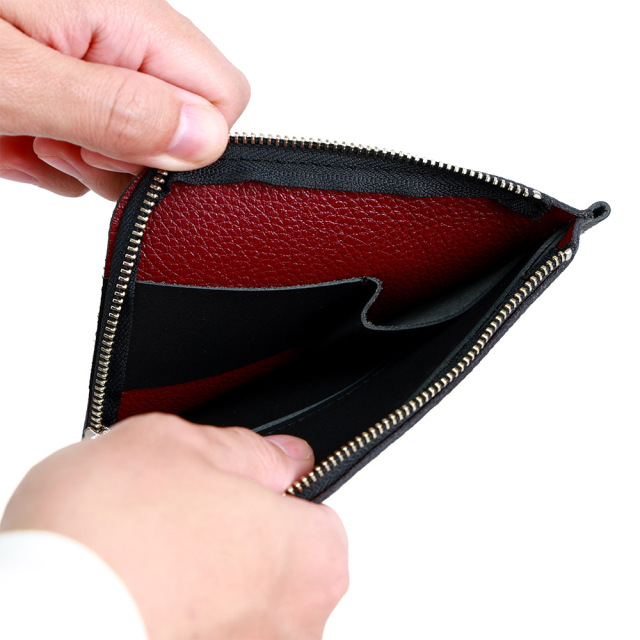 バイカラー 折財布 L字ファスナー 極薄 二つ折り財布 レディース シンプル おしゃれ