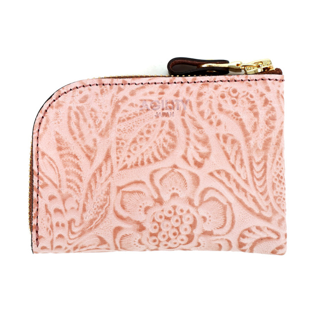 コンパクト コインケース 小銭入れ ミニ財布 L字ファスナー 花柄 型押し