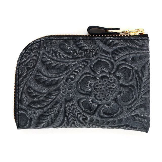 コンパクト コインケース 小銭入れ ミニ財布 L字ファスナー 花柄 型押し