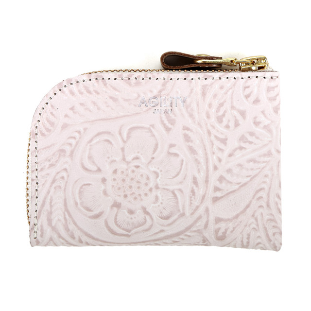 コンパクト コインケース 小銭入れ ミニ財布 L字ファスナー 花柄 型押し