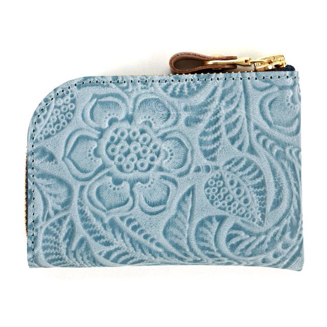 コンパクト コインケース 小銭入れ ミニ財布 L字ファスナー 花柄 型押し
