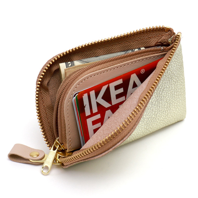 コンパクト コインケース 小銭入れ ミニ財布 L字ファスナー 金 銀 ゴールド シルバー