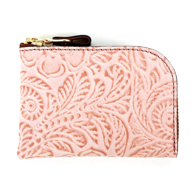 コンパクト コインケース 小銭入れ ミニ財布 L字ファスナー 花柄 型押し