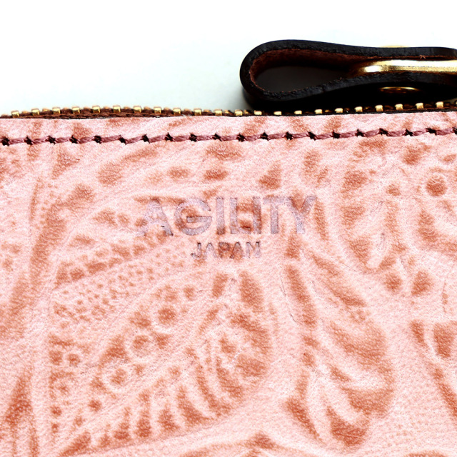 コンパクト コインケース 小銭入れ ミニ財布 L字ファスナー 花柄 型押し