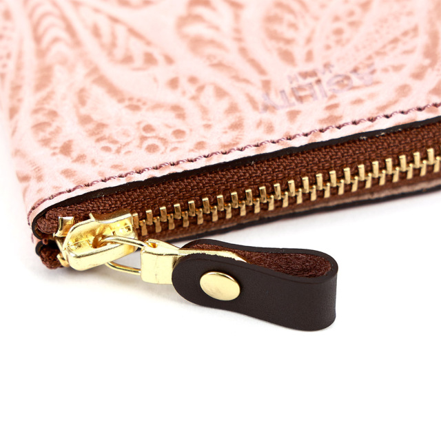 コンパクト コインケース 小銭入れ ミニ財布 L字ファスナー 花柄 型押し