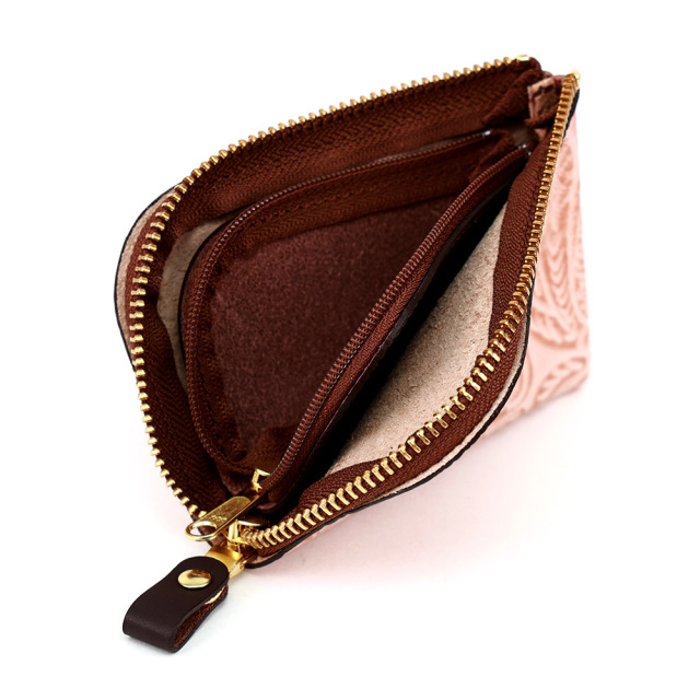 コンパクト コインケース 小銭入れ ミニ財布 L字ファスナー 花柄 型押し