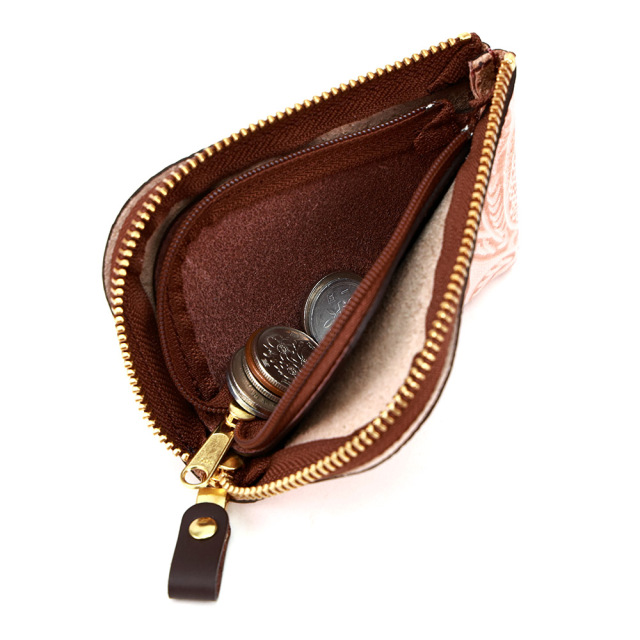 コンパクト コインケース 小銭入れ ミニ財布 L字ファスナー 花柄 型押し