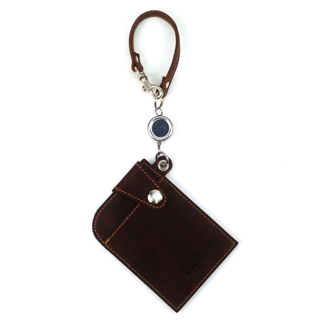 パスケース リール付き 本革 日本製 IC定期券対応