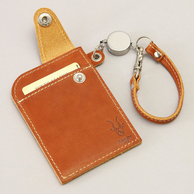 パスケース リール付き 定期入れ 定期券 牛革 レザー 日本製