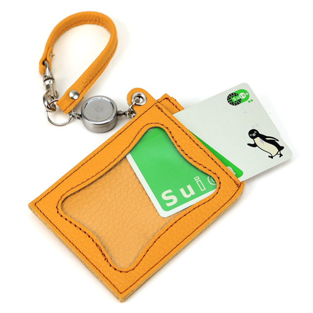 リール付き パスケース レザー 定期入れ ICカードケース Suica Pasmo