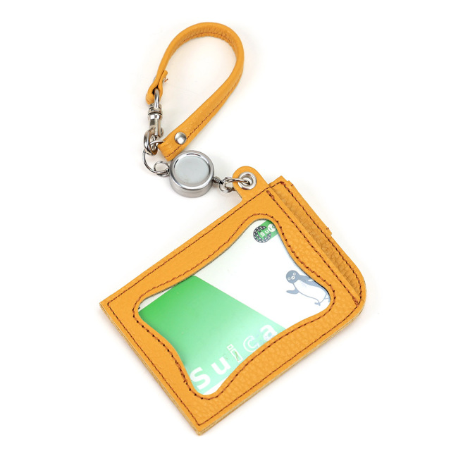リール付き パスケース レザー 定期入れ ICカードケース Suica Pasmo
