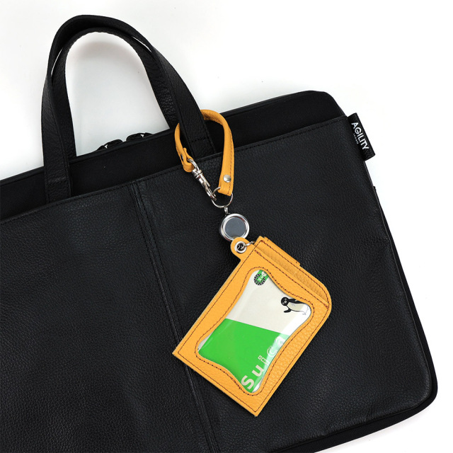 リール付き パスケース レザー 定期入れ ICカードケース Suica Pasmo