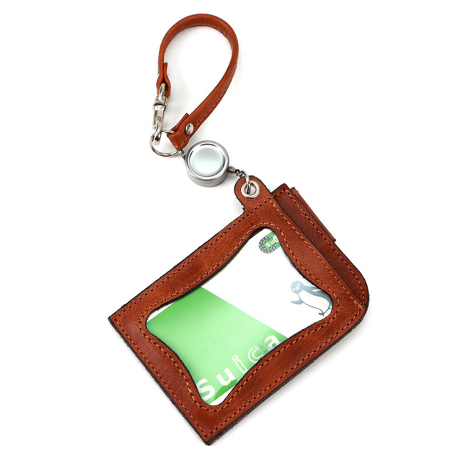 リール付き パスケース レザー 定期入れ ICカードケース Suica Pasmo