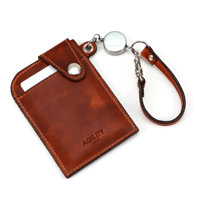 リール付き パスケース レザー 定期入れ ICカードケース Suica Pasmo