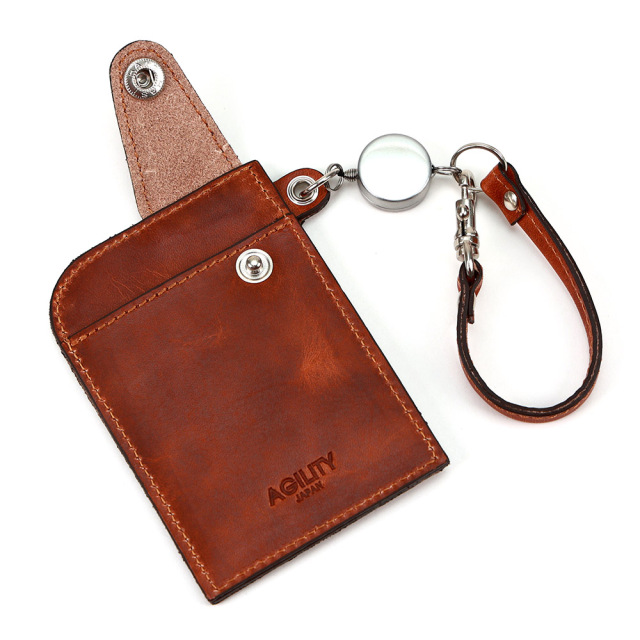 リール付き パスケース レザー 定期入れ ICカードケース Suica Pasmo