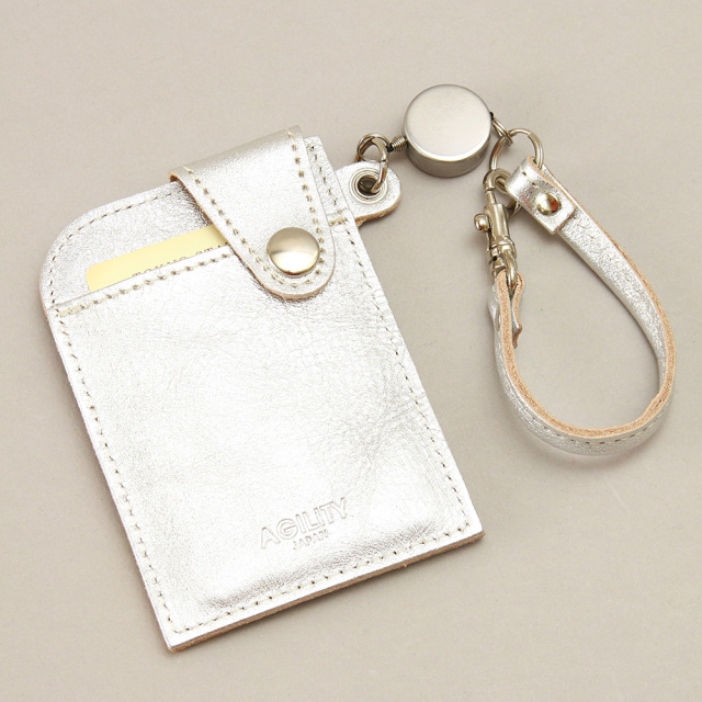 パスケース リール付き ゴールド シルバー 箔 メンズ レディース 本革 定期入れ