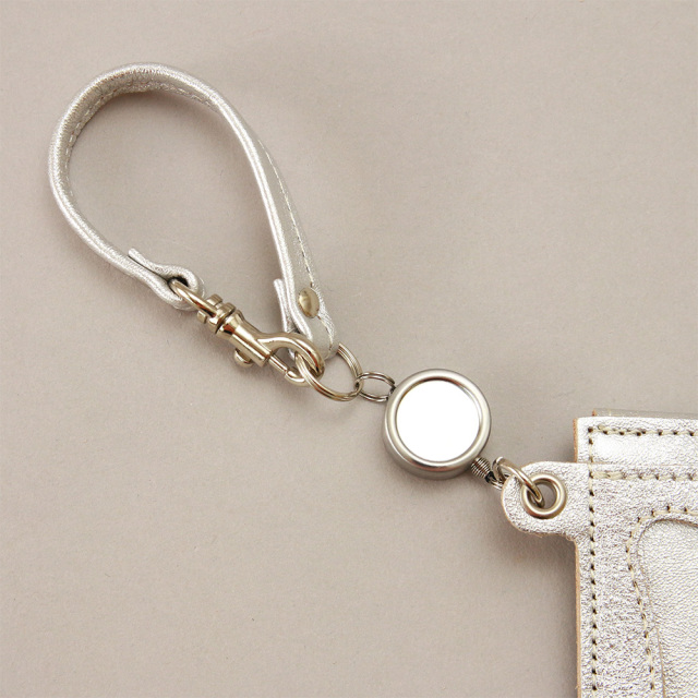 パスケース リール付き ゴールド シルバー 箔 メンズ レディース 本革 定期入れ