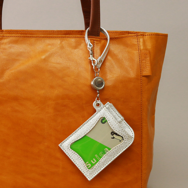 パスケース リール付き ゴールド シルバー 箔 メンズ レディース 本革 定期入れ