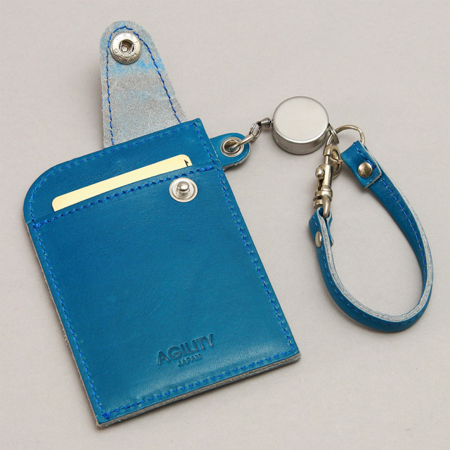 リール付きパスケース 定期入れ ICカードケース 2枚 本革 レザー 日本製