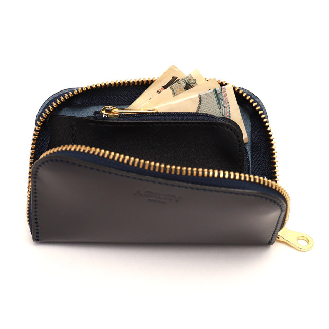 コインキャッチャー 牛革 コインケース 財布 小銭入れ ミニ財布 ラウンドファスナー ブラウン