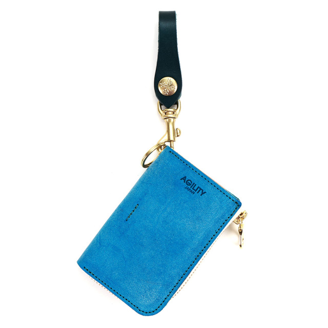 キーケース コインケース 小銭入れ スマートキー 2本 L字ファスナー 革 栃木レザー ターコイズブルー