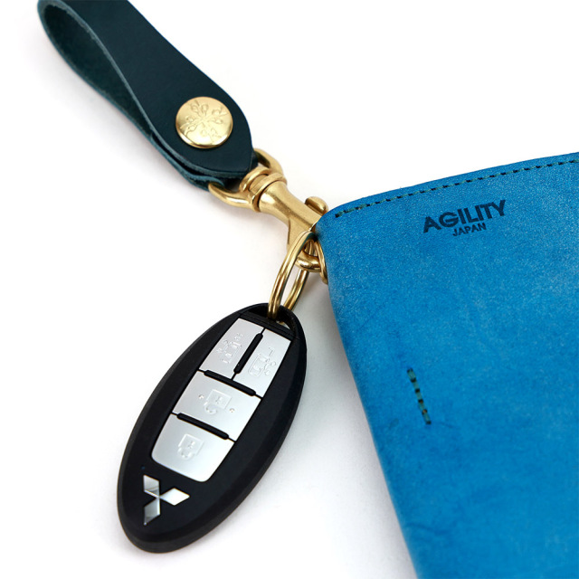 キーケース コインケース 小銭入れ スマートキー 2本 L字ファスナー 革 栃木レザー ターコイズブルー