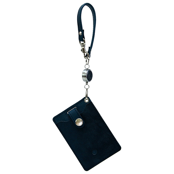 日本製 パスケース IC定期券 Suica ペンギン リール付き ネイビー