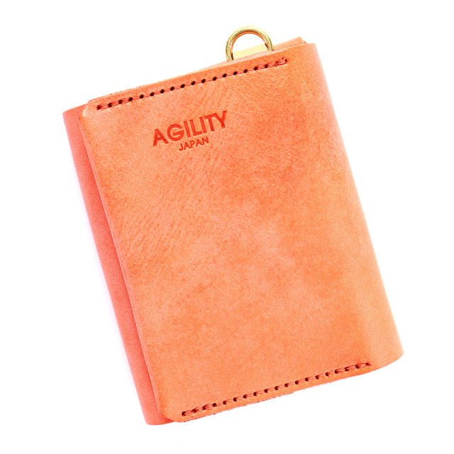 一体型 キーケース カードキー カードが入る カードも入る 三つ折り 本革 レザー オレンジ