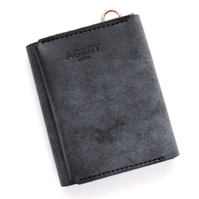 一体型 キーケース カードキー カードが入る カードも入る 三つ折り 本革 レザー ブラック