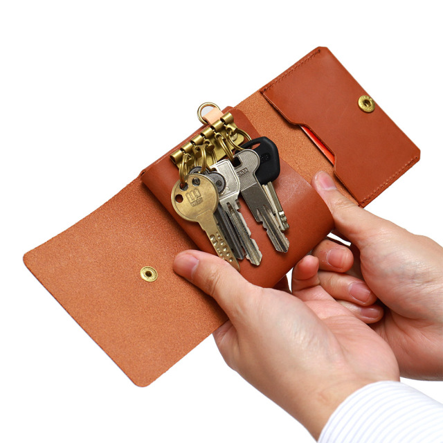 一体型 キーケース カードキー カードが入る カードも入る 三つ折り 本革 レザー