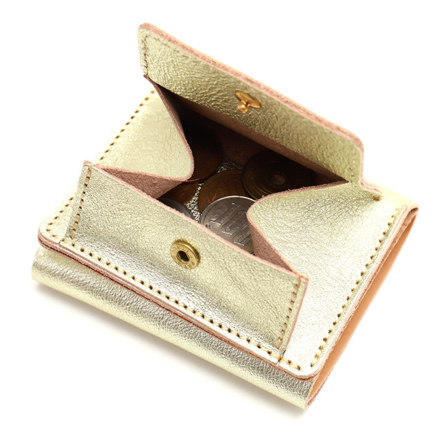 ミニ財布 三つ折財布 極小財布 レザー 革 本革 ミニ 小さい 金 銀 ゴールド シルバー