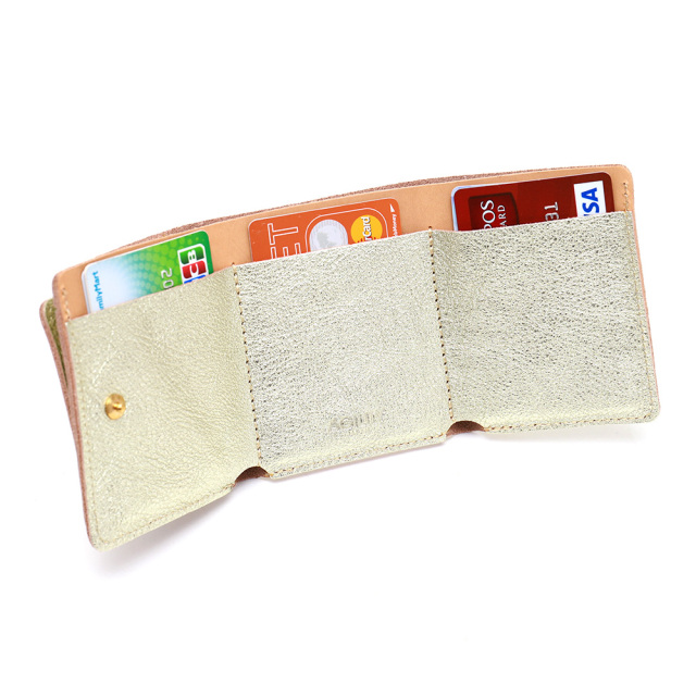 ミニ財布 三つ折財布 極小財布 レザー 革 本革 ミニ 小さい 金 銀 ゴールド シルバー