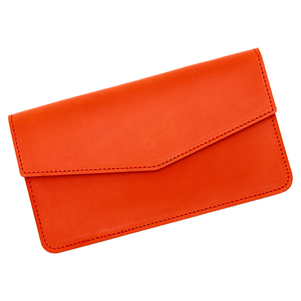 長財布 ロングウォレット シンプル フラット 薄型 革 レザー フラップ イタリアンレザー オレンジ