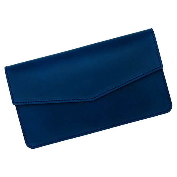 長財布 ロングウォレット シンプル フラット 薄型 革 レザー フラップ イタリアンレザー ブルー