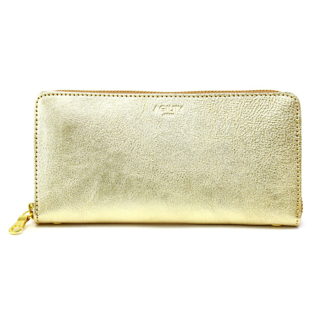 長財布 レディース ラウンドファスナー 本革 レザー 金 銀 ゴールド シルバー 箔