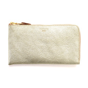 コンパクト長財布 長財布 L字ファスナー スリット 10枚 コンパクト 縦 革 本革 金 銀