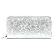 長財布 ラウンドファスナー 大容量 レディース 星柄 銀 シルバー