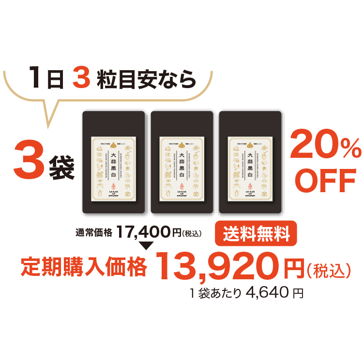 【会員・定期購入3袋以上】にんにく専門店がつくった究極のにんにくサプリメント「大蒜黒白」（にんにくくろしろ）