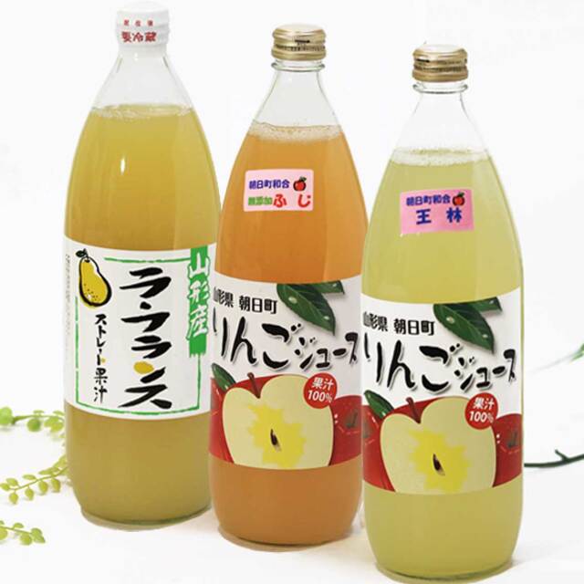 りんご(ふじ、王林）、ら・ふらんすジュース　1,000ｍｌ 3本セット【朝日町産果実】