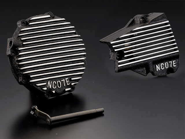 NC07クラッチカバー&スプロケカバーセット　チヂミ塗装ブラック+イージークラッチレリーズ ブラック