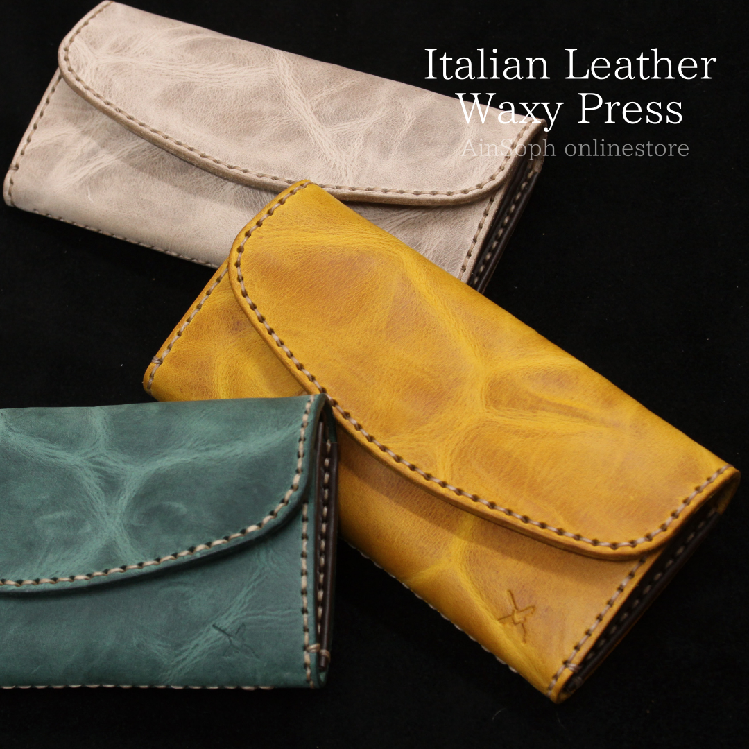 DA994-WPS/Ain Soph（アインソフ）イタリアンレザー　かぶせ長財布　手縫いステッチ