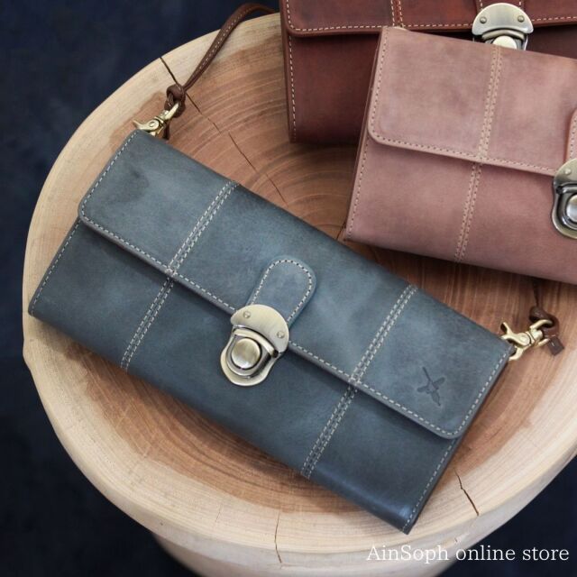 【HPレザー】Ain Soph(アインソフ)差し込み錠のクラシカルロングウォレット ショルダー ｜DA1655-HP