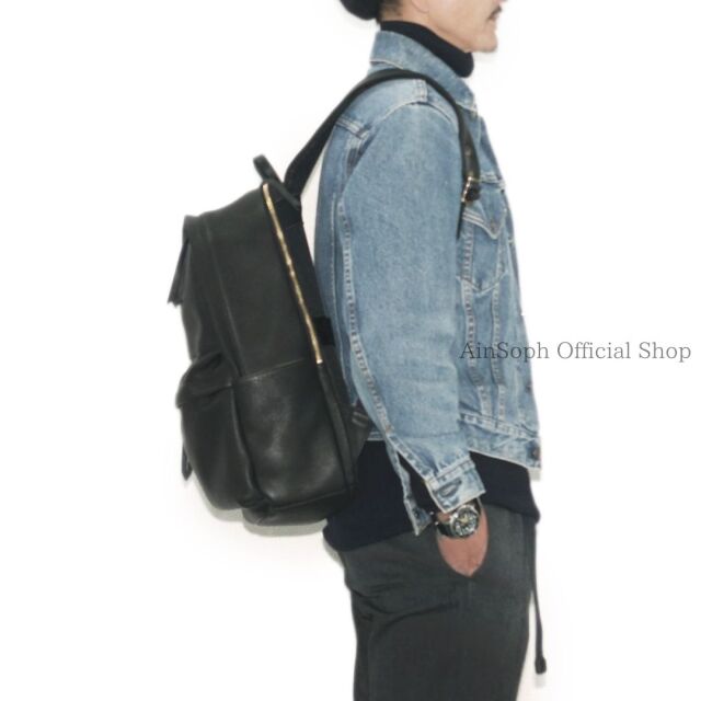 【Ain Soph セカンドレーベル】ブラックシリーズ 撥水レザーリュック　バックパック 日本製 / ASC1804-STN